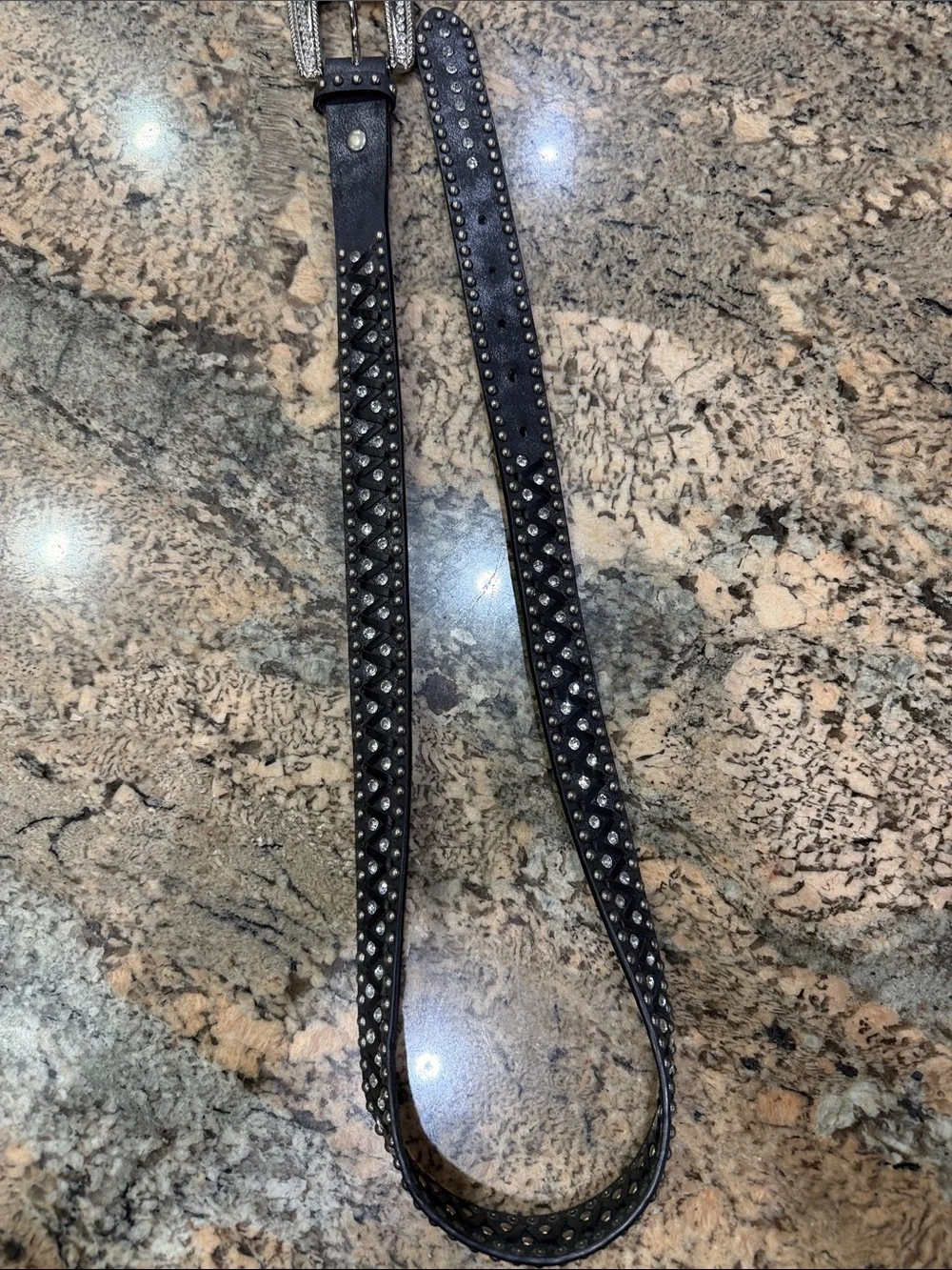 Braided Black Leather Belt with Silver Buckle